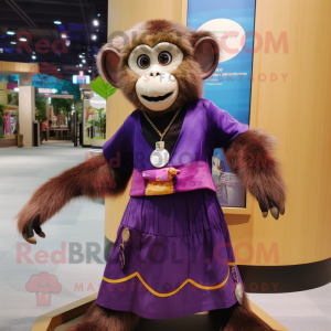 Purple Capuchin Monkey mascot costume character dressed with a Skirt and Necklaces