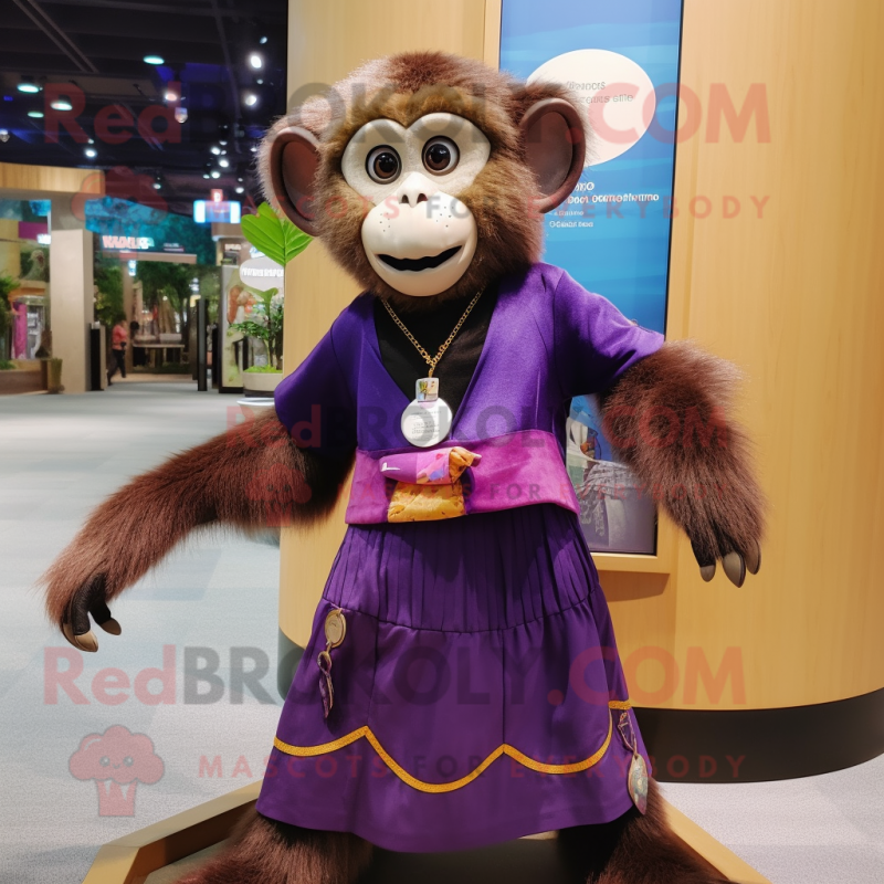 Purple Capuchin Monkey mascot costume character dressed with a Skirt and Necklaces Purple Capuchin Monkey mascot costume character dressed with a Skirt and Necklaces