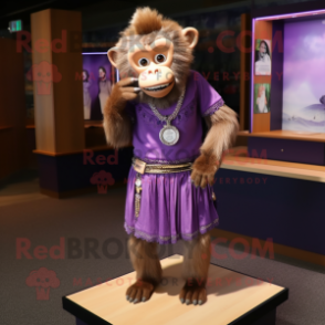 Purple Capuchin Monkey mascot costume character dressed with a Skirt and Necklaces