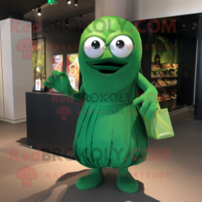 Forest Green Cyclops mascot costume character dressed with a Wrap Dress and Handbags