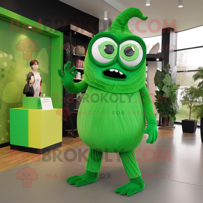 Forest Green Cyclops mascot costume character dressed with a Wrap Dress and Handbags