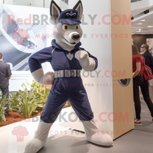 Navy Dingo mascot costume character dressed with a Leggings and Watches