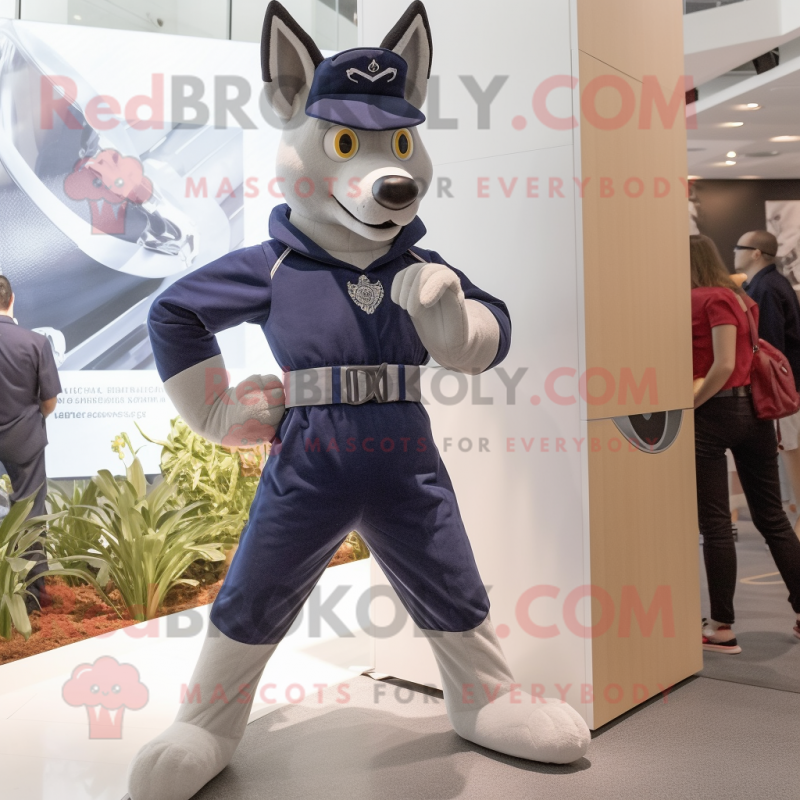 Navy Dingo mascot costume character dressed with a Leggings and Watches Navy Dingo mascot costume character dressed with a Leggings and Watches