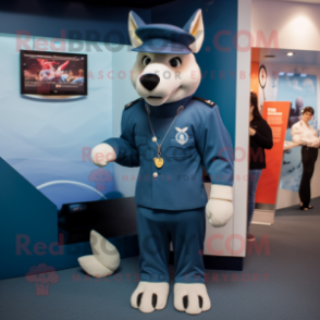 Navy Dingo mascot costume character dressed with a Leggings and Watches