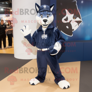 Navy Dingo mascot costume character dressed with a Leggings and Watches