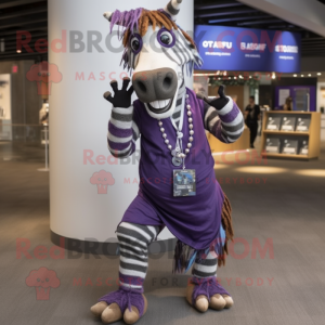 Purple Quagga mascot costume character dressed with a Leggings and Necklaces