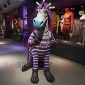 Purple Quagga mascot costume character dressed with a Leggings and Necklaces