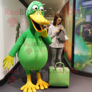 Green Dodo Bird mascot costume character dressed with a Leggings and Handbags