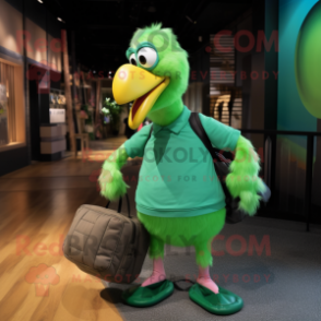 Green Dodo Bird mascot costume character dressed with a Leggings and Handbags