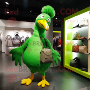 Green Dodo Bird mascot costume character dressed with a Leggings and Handbags