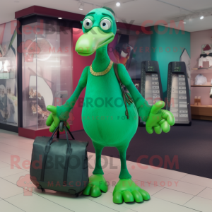Green Dodo Bird mascot costume character dressed with a Leggings and Handbags