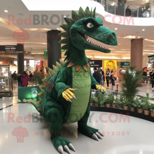 Forest Green Spinosaurus mascot costume character dressed with a Long Sleeve Tee and Brooches