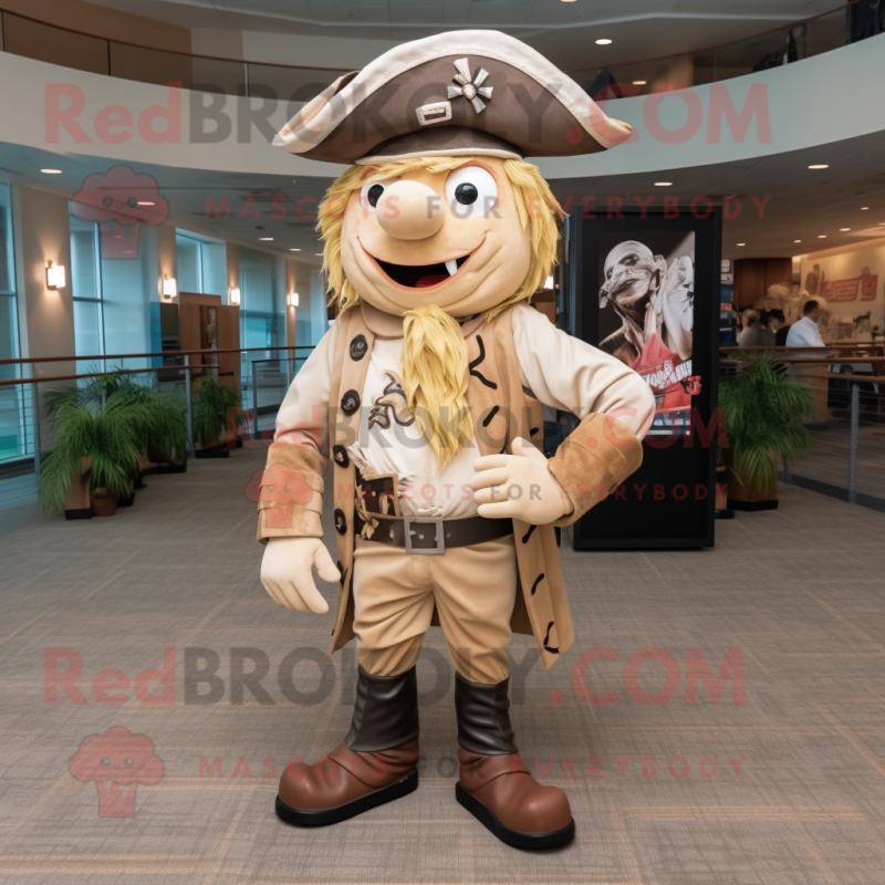 Beige Pirate mascot costume character dressed with a Graphic Tee and Shoe clips Beige Pirate mascot costume character dressed with a Graphic Tee and Shoe clips