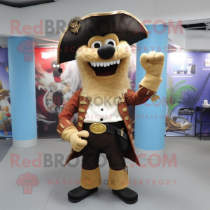 Beige Pirate mascot costume character dressed with a Graphic Tee and Shoe clips