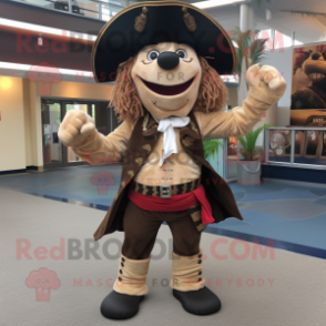 Beige Pirate mascot costume character dressed with a Graphic Tee and Shoe clips