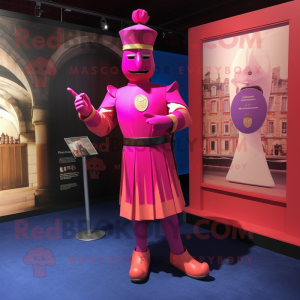 Pink Swiss Guard mascot costume character dressed with a Evening Gown and Cufflinks