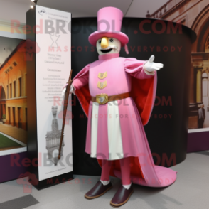 Pink Swiss Guard mascot costume character dressed with a Evening Gown and Cufflinks