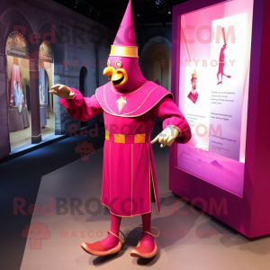 Pink Swiss Guard mascot costume character dressed with a Evening Gown and Cufflinks
