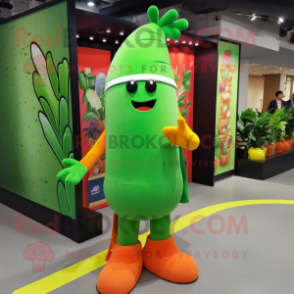 Green Carrot mascot costume character dressed with a Swimwear and Shoe laces