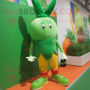 Green Carrot mascot costume character dressed with a Swimwear and Shoe laces