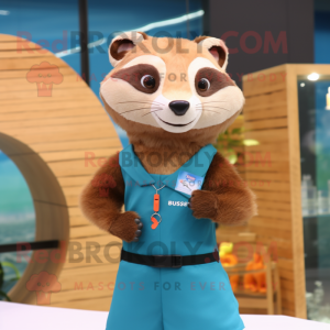 Rust Ferret mascot costume character dressed with a One-Piece Swimsuit and Bracelet watches