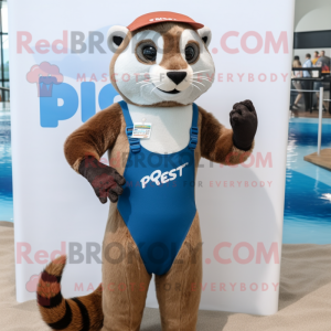 Rust Ferret mascot costume character dressed with a One-Piece Swimsuit and Bracelet watches