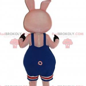 Maskot lille lyserød gris med sine blå overalls - Redbrokoly.com