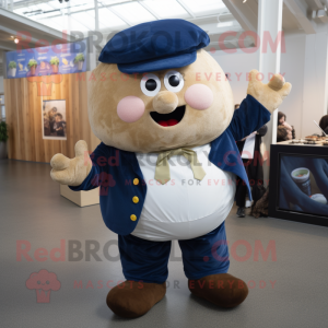 Navy Potato mascot costume character dressed with a Jeans and Ties