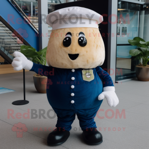 Navy Potato mascot costume character dressed with a Jeans and Ties