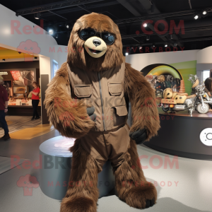 Brown Giant Sloth mascot costume character dressed with a Moto Jacket and Wraps