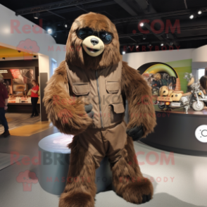 Brown Giant Sloth mascot costume character dressed with a Moto Jacket and Wraps
