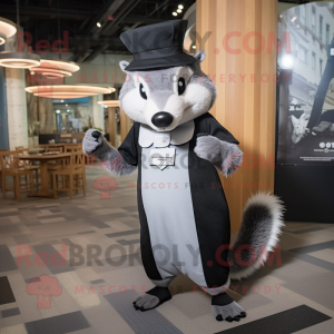 Silver Badger mascot costume character dressed with a Pencil Skirt and Berets