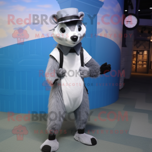 Silver Badger mascot costume character dressed with a Pencil Skirt and Berets