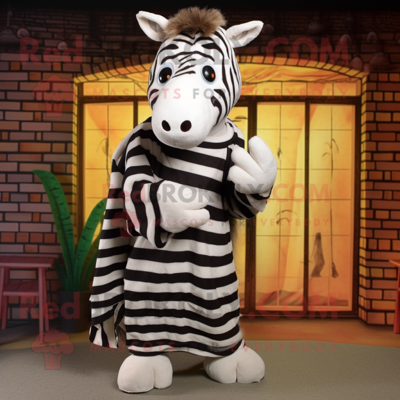 nan Zebra mascot costume character dressed with a Henley Shirt and Shawls