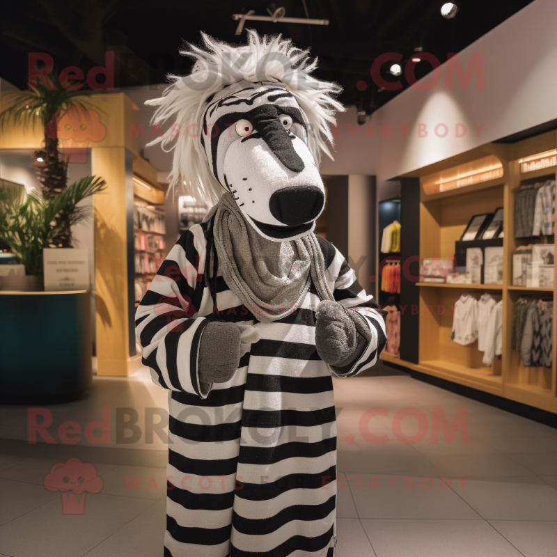 nan Zebra mascot costume character dressed with a Henley Shirt and Shawls nan Zebra mascot costume character dressed with a Henley Shirt and Shawls