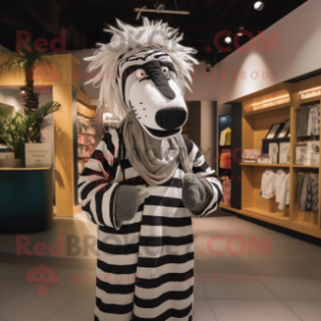 nan Zebra mascot costume character dressed with a Henley Shirt and Shawls