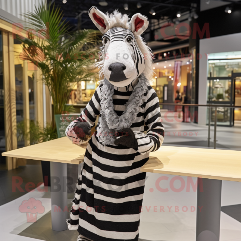 nan Zebra mascot costume character dressed with a Henley Shirt and Shawls