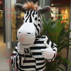 nan Zebra mascot costume character dressed with a Henley Shirt and Shawls