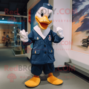 Navy Geese mascot costume character dressed with a Graphic Tee and Mittens