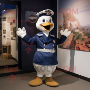 Navy Geese mascot costume character dressed with a Graphic Tee and Mittens