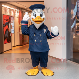 Navy Geese mascot costume character dressed with a Graphic Tee and Mittens