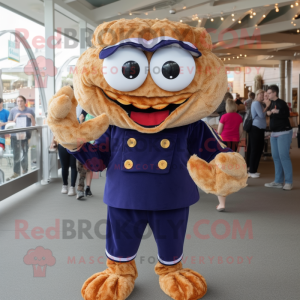 Navy Crab Cakes mascot costume character dressed with a Corduroy Pants and Bracelets