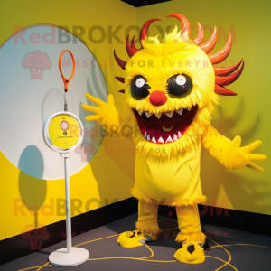 Yellow Demon mascot costume character dressed with a Swimwear and Hairpins