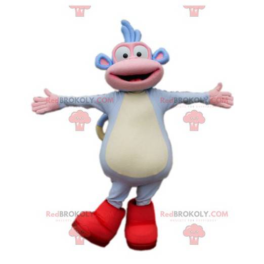 Mascot funny little blue monkey with his red boots -