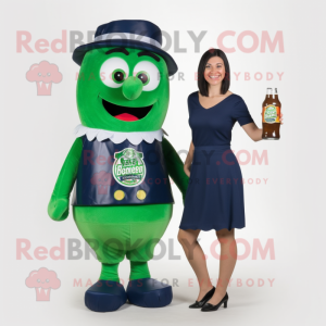 Navy Green Beer mascot costume character dressed with a Skirt and Ties