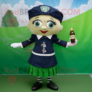 Navy Green Beer mascot costume character dressed with a Skirt and Ties