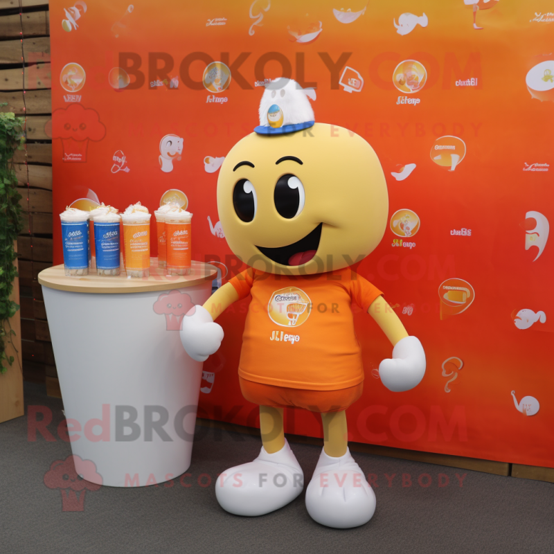 Orange Scented Candle mascot costume character dressed with a Poplin Shirt and Keychains