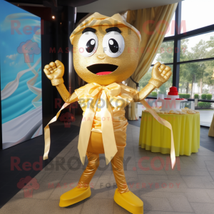 Gold Pad Thai mascot costume character dressed with a Leggings and Bow ties