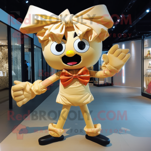 Gold Pad Thai mascot costume character dressed with a Leggings and Bow ties