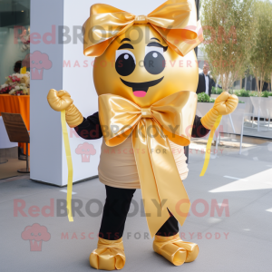 Gold Pad Thai mascot costume character dressed with a Leggings and Bow ties